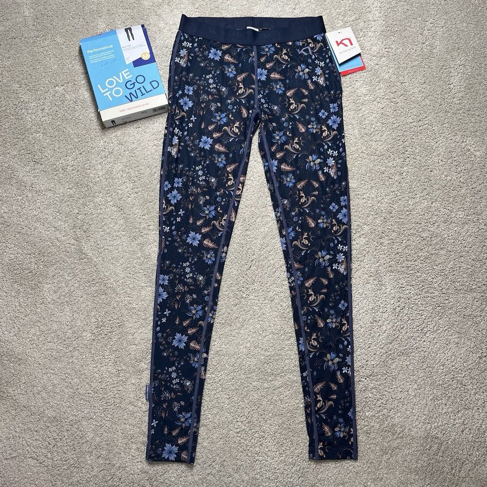 NWT Kari Traa Fryd Baselayer Floral Legging Pants Women's Medium Blue Skiing